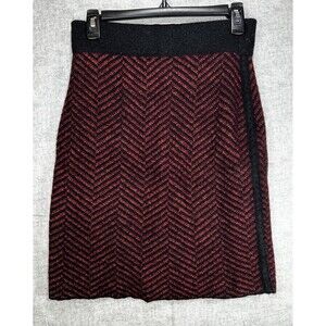 Jia Collection Reversible Glenda Wool Blend Skirt Red Black Chevron Size Small